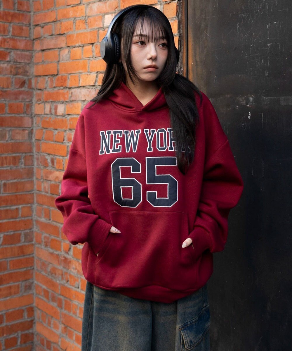 WEGO 裏起毛グラフィックビッグプルパーカー 