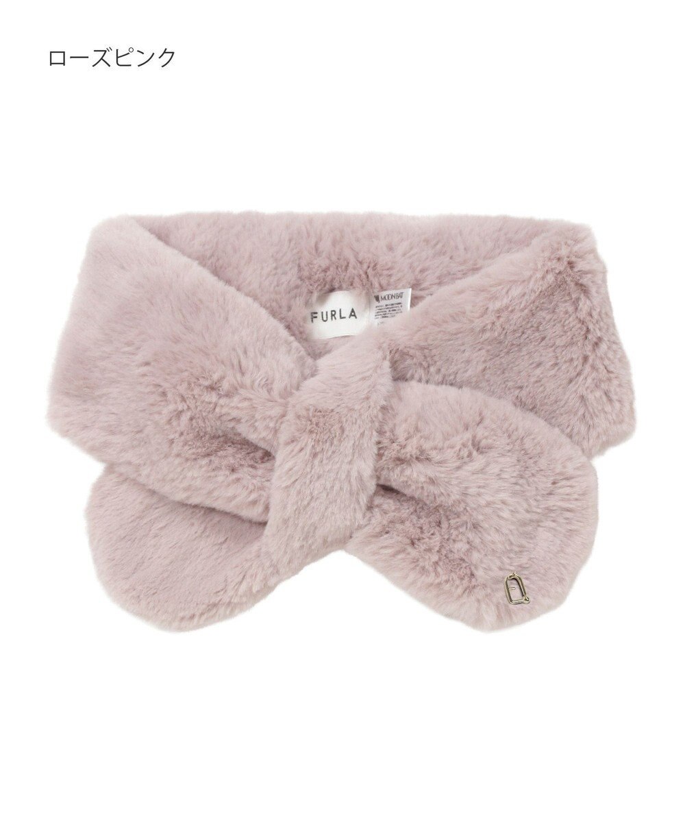 MOONBAT FURLA（フルラ）プチリボンマフラー  アーチロゴ フェイクファー 