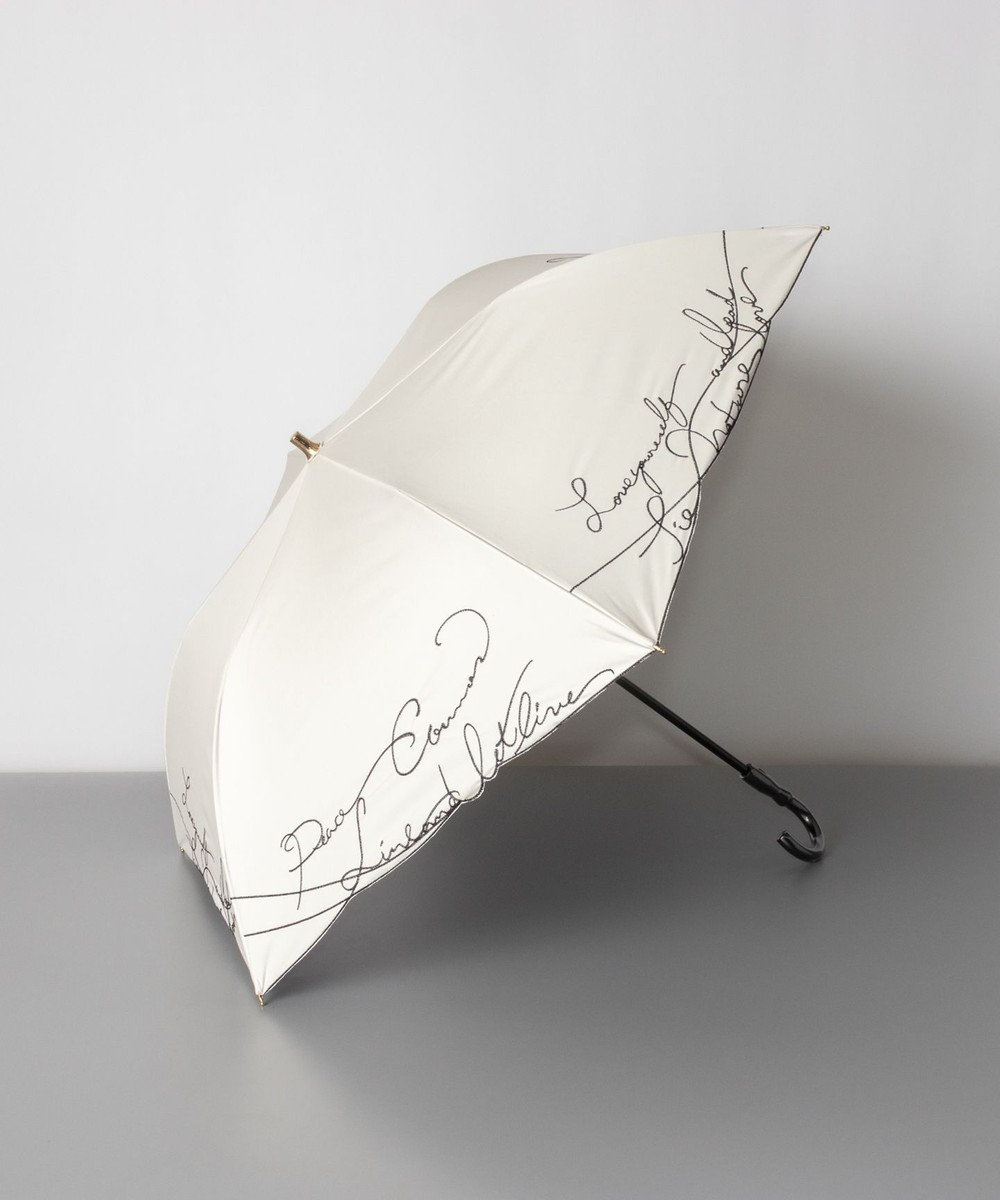 AURORA Beaurance ビューランス カリグラフィー刺しゅう柄 晴雨兼用パラソル傘 (トップフラット折傘) クリーム