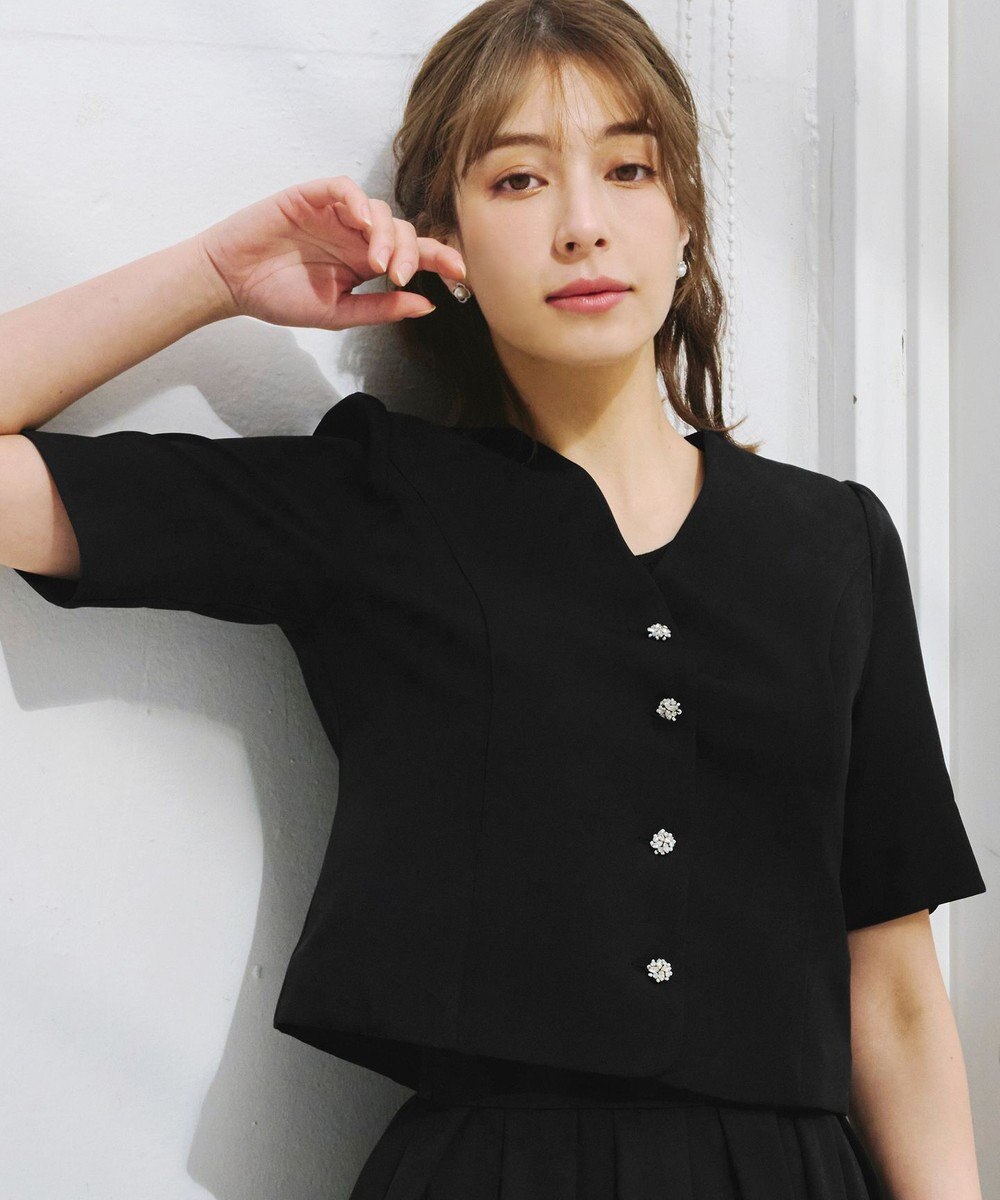 Tiaclasse 【洗える】ビジューボタン半袖ジャレロ 