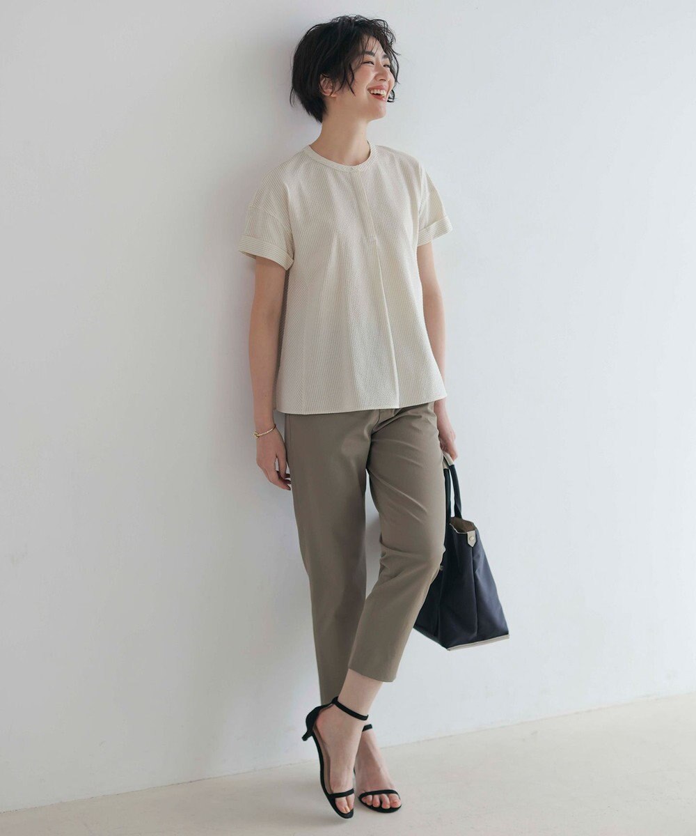 J.PRESS LADIES L 【洗える・接触冷感・UVケア・吸水速乾・防透け】麻シェルドライ テーパード パンツ 