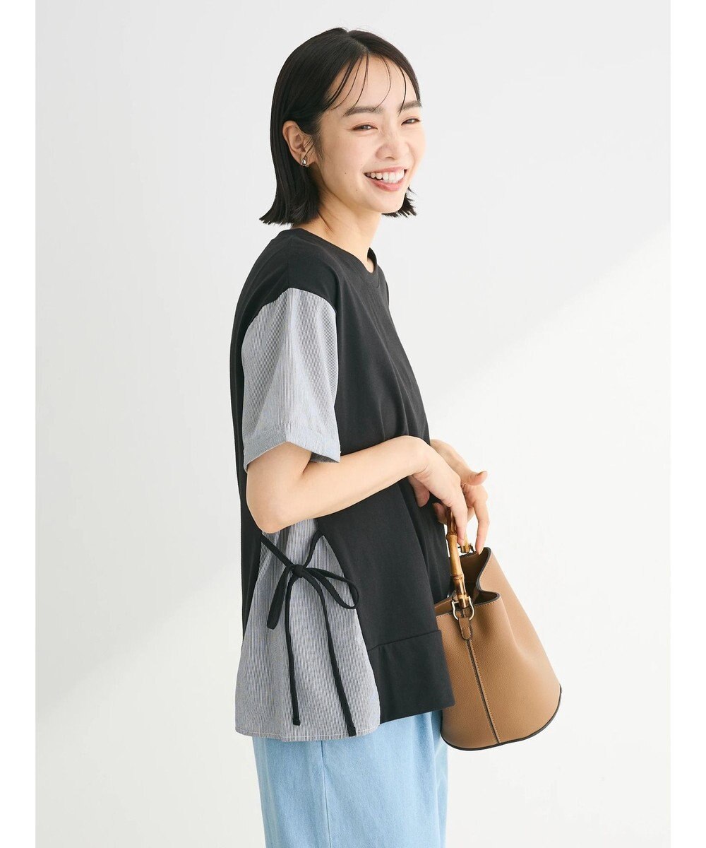 Green Parks 脇リボン５分袖布帛ドッキングプルオーバー 