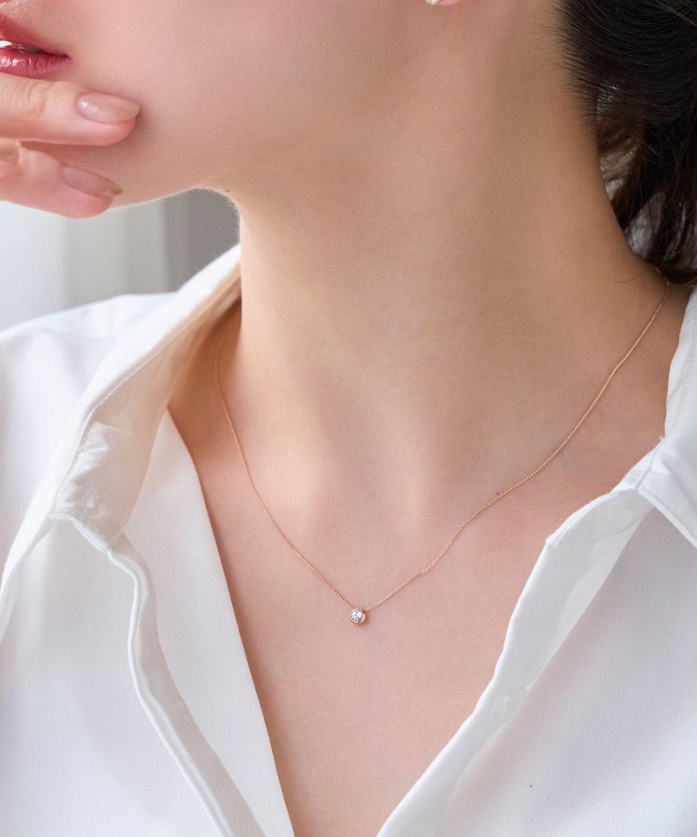 Phoebe 【金属アレルギー対応】シャインベゼルセッティングネックレス　シャンパンゴールド 