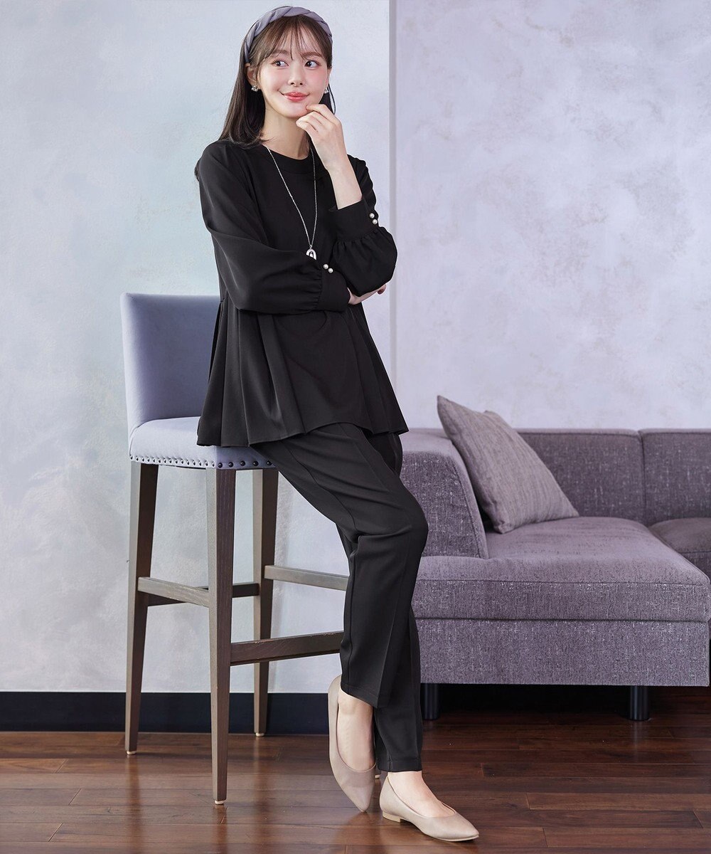 Tiaclasse 【ブラウス&パンツ2点セット】サイドプリーツブラウス×テーパードパンツ セットアップ 