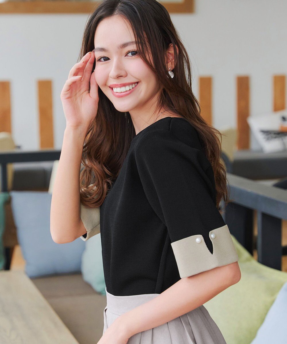 Tiaclasse L 【洗える】配色カフスニットトップス 