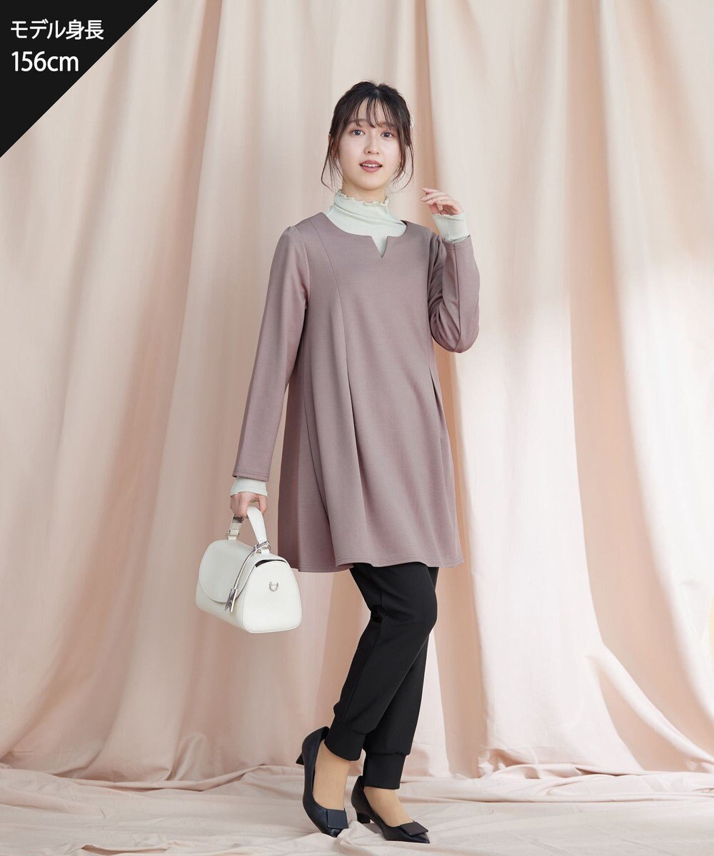 Tiaclasse 【洗える】キーネックバックツイストポンチチュニックブラウス 