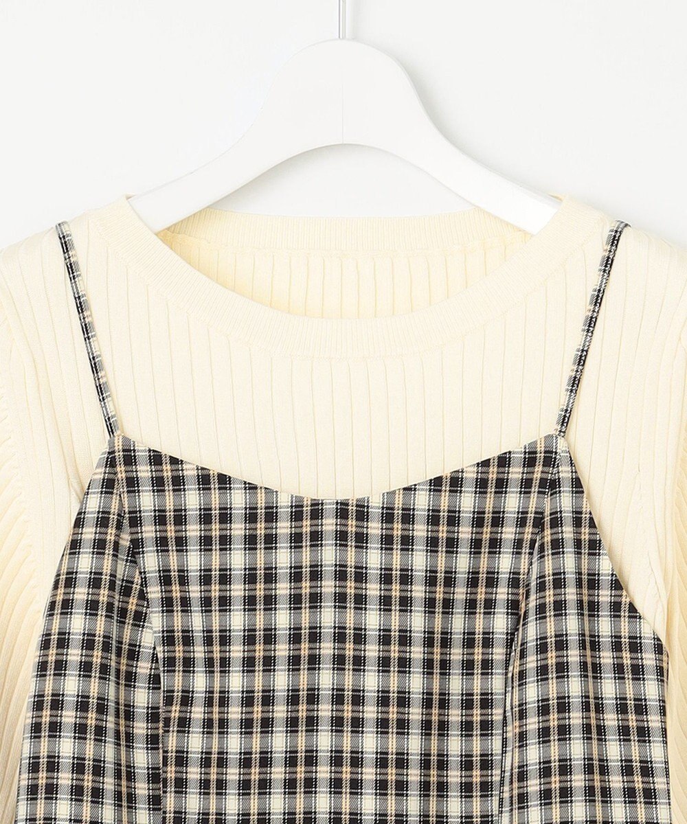 Feroux 【セットアイテム・洗える】パフスリーブニット×キャミソール ワンピース 