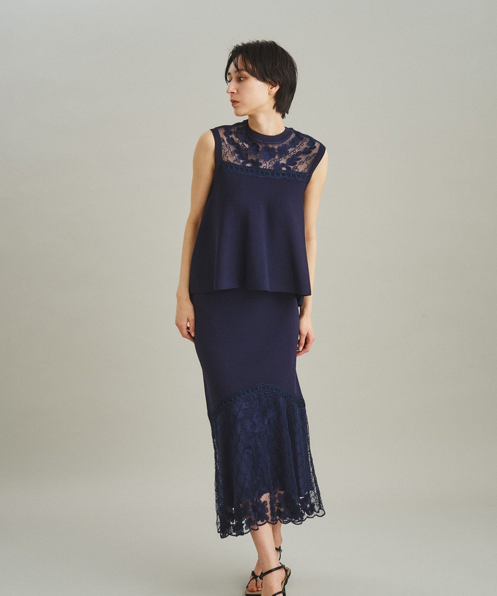 GRACE CONTINENTAL フラワーコードニットトップ 