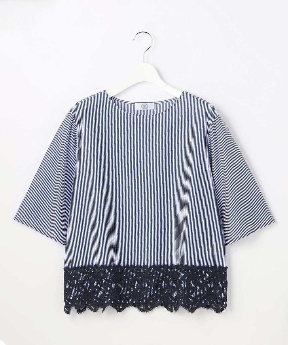 J.PRESS LADIES L 【一枚で着映え】ストライプレース クルーネック カットソー 