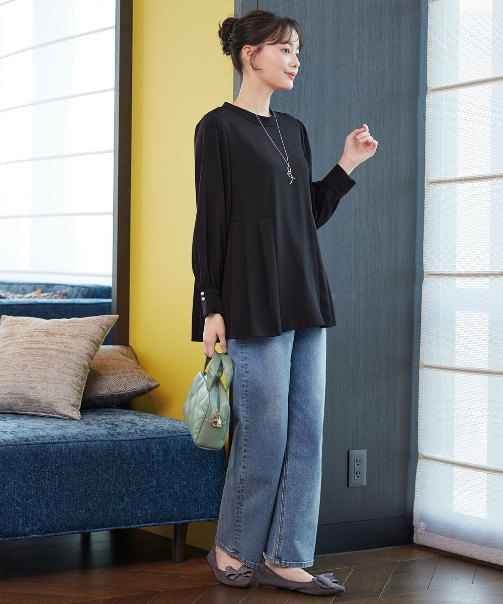 Tiaclasse 【ブラウス&パンツ2点セット】サイドプリーツブラウス×テーパードパンツ セットアップ 