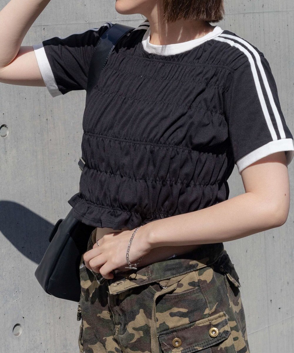 WEGO ラインデザインシャーリングトップス 