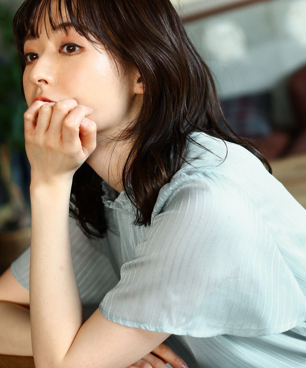 Tiaclasse 【洗える】大人上品なシフォンジャガードフリルカラーブラウス 