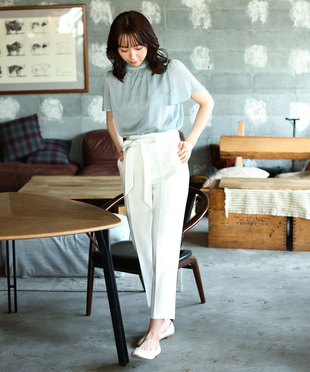 Tiaclasse 【洗える】大人上品なシフォンジャガードフリルカラーブラウス 