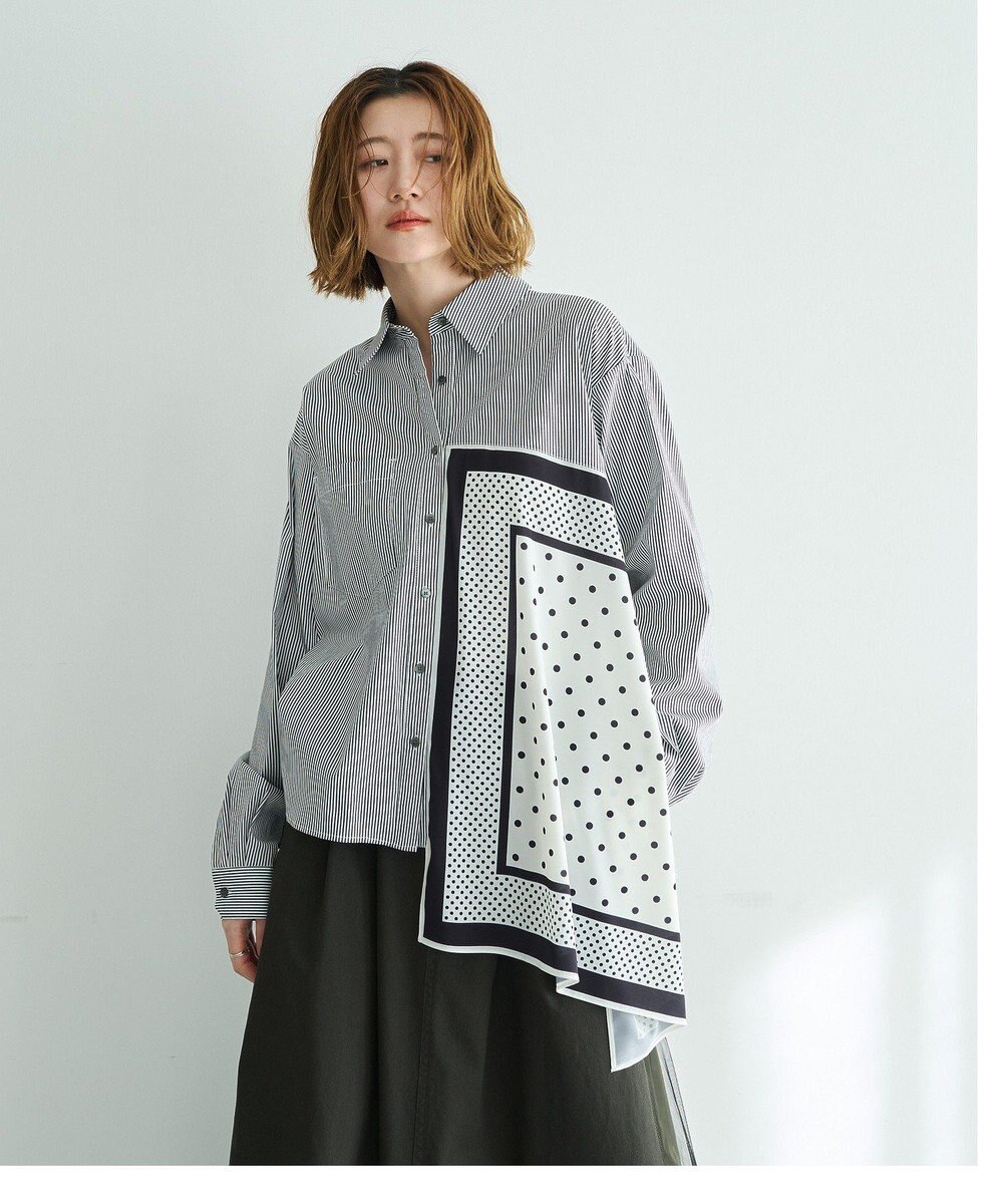 YECCA VECCA スカーフデザインアシメシャツ 