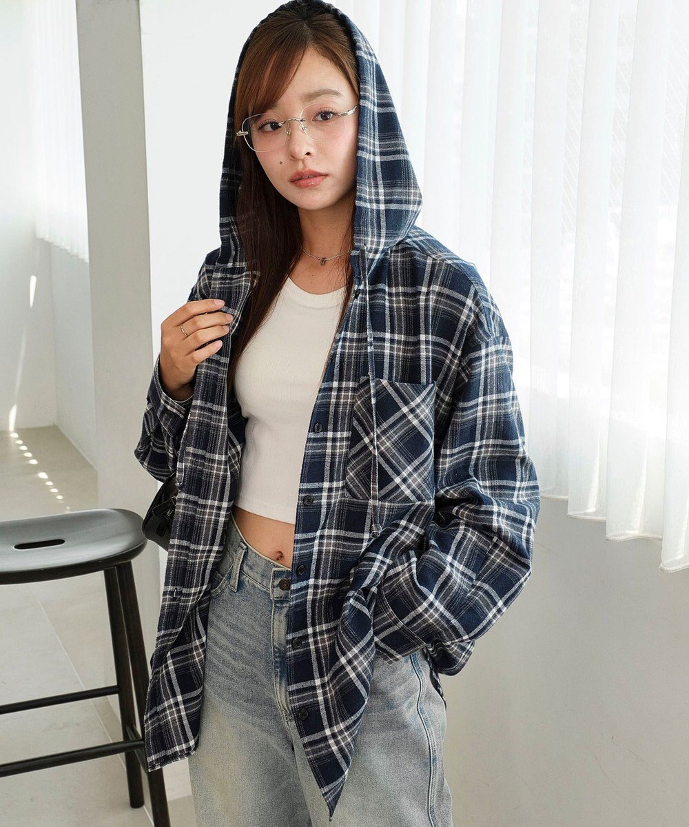 WEGO 【25年秋冬新作】チェックフードBIGネルシャツ 