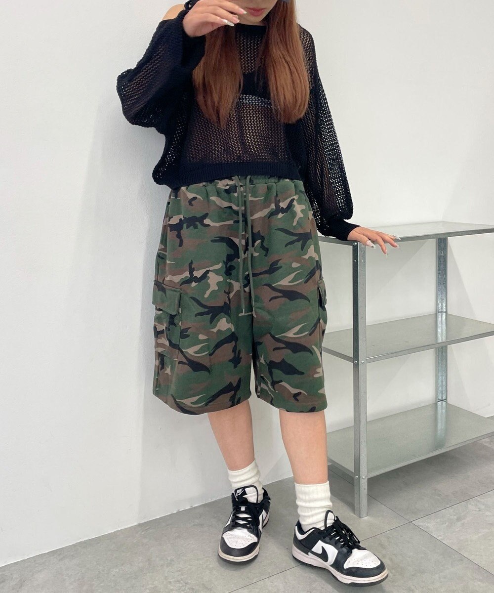 WEGO 【ウエストゴム】スウェットカーゴハーフパンツ 