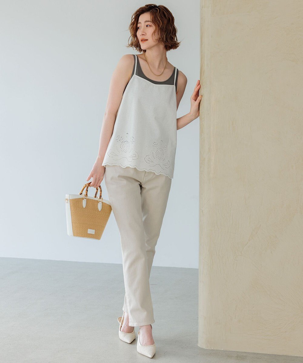 23区 L 【洗える】リネンエンブロイダリー キャミソール ブラウス 