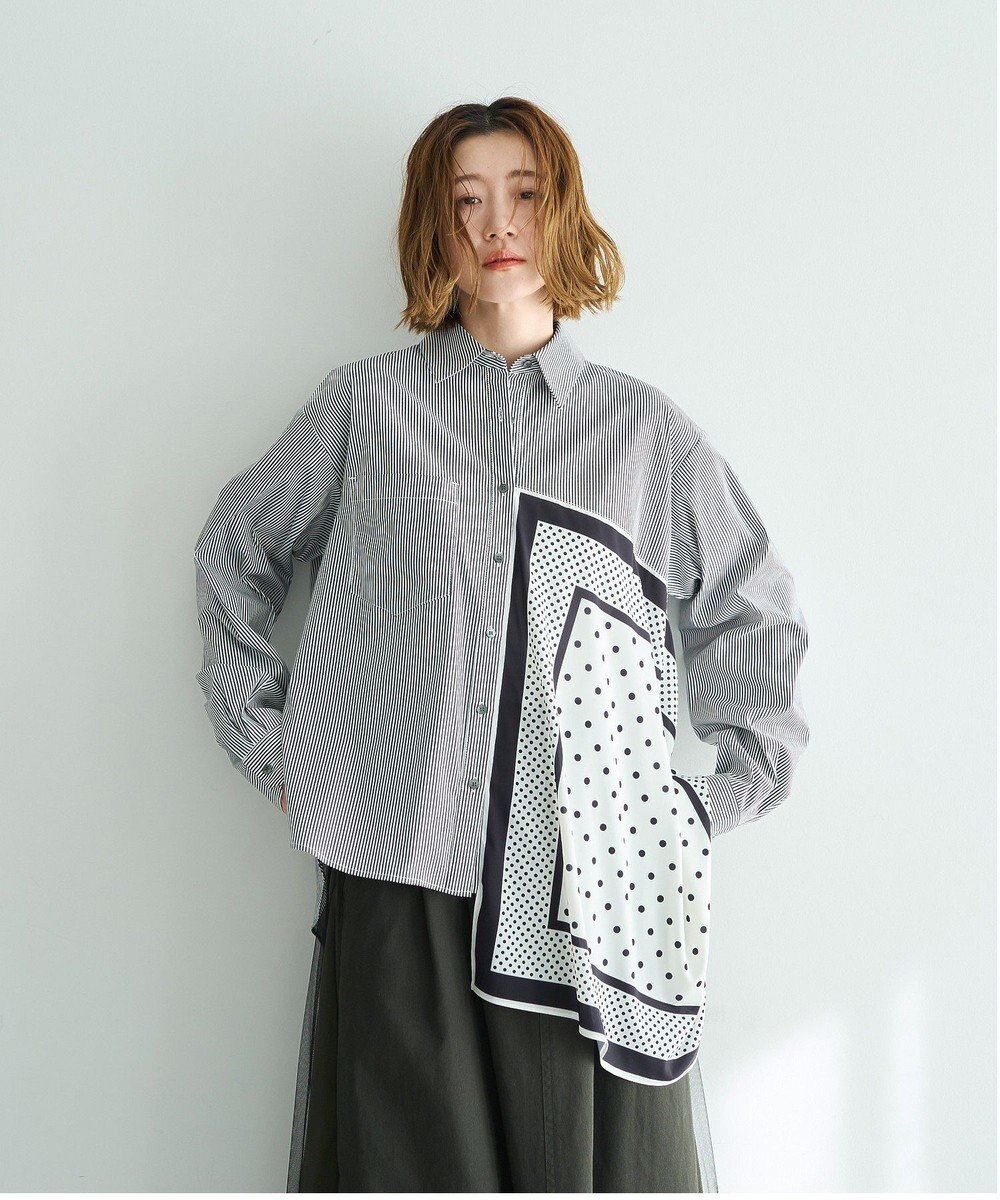 YECCA VECCA スカーフデザインアシメシャツ 