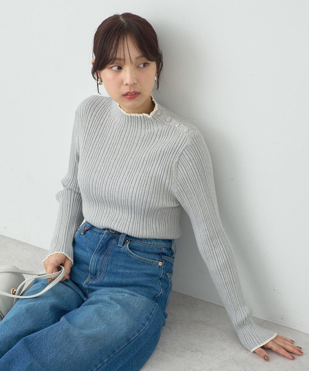 earth music&ecology ライン＆ショルダーボタンニットプルオーバー 