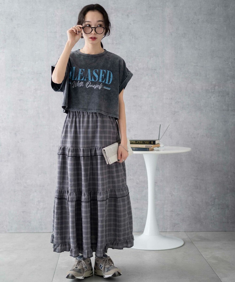 WEGO 【洗える】ヴィンテージウォッシュロールアップショートTシャツ 