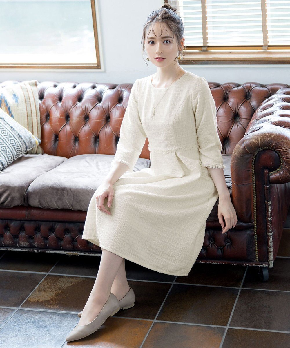 Tiaclasse 絶妙なMIXカラーのツイード素材で存在感溢れるタックワンピース 