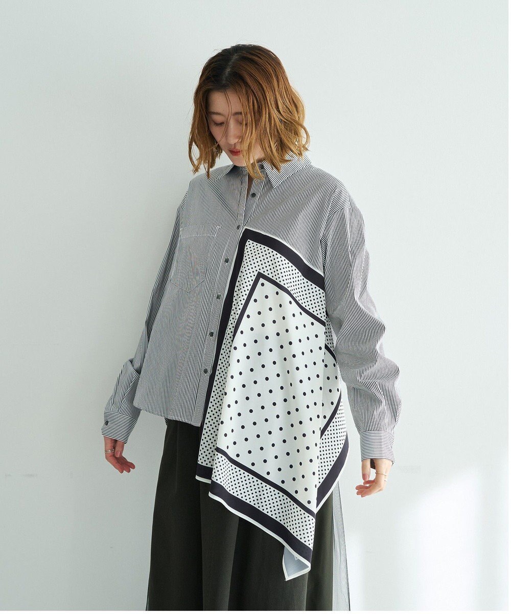 YECCA VECCA スカーフデザインアシメシャツ 