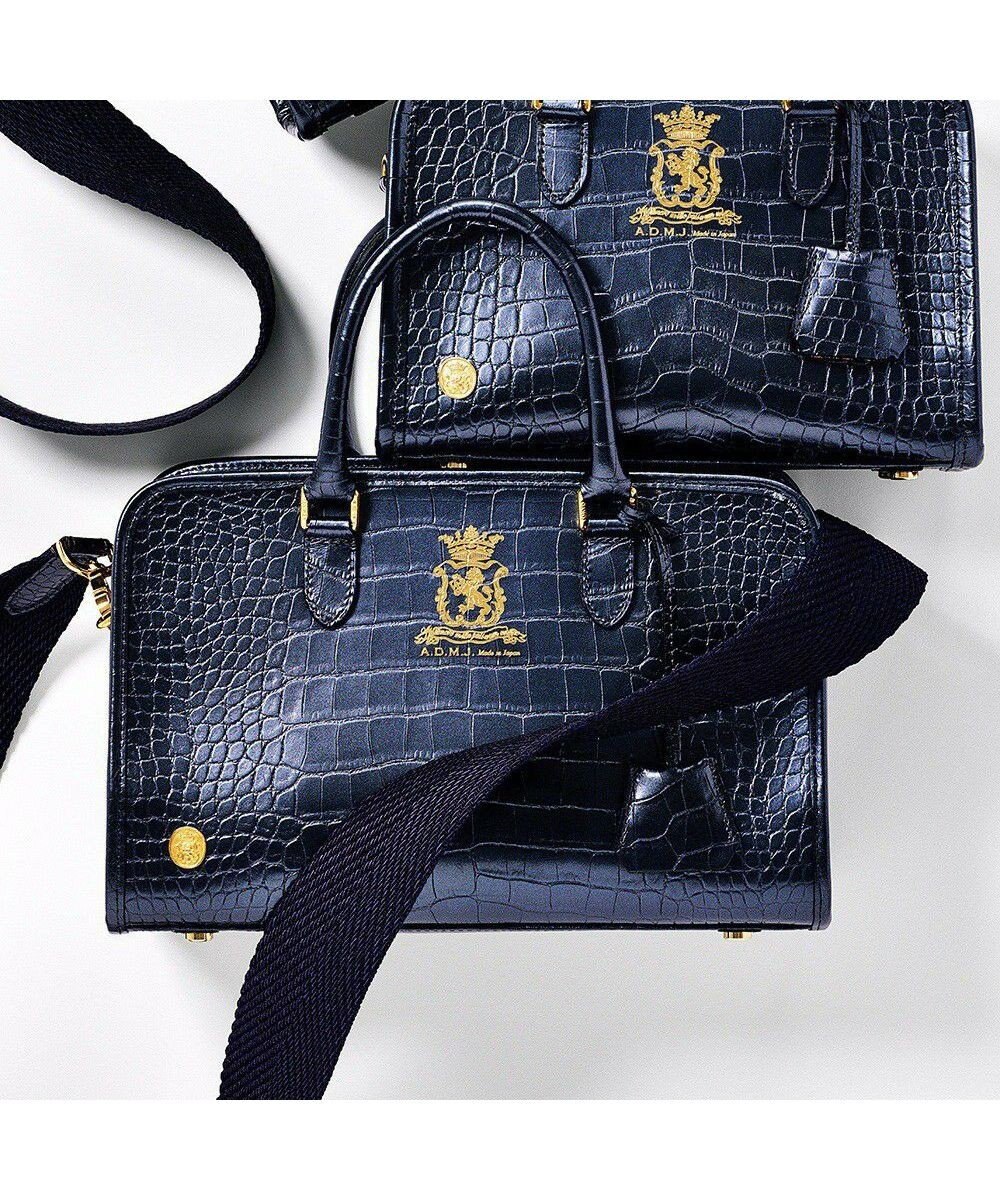 A.D.M.J. 【牛革】クロコ型押しヘリ巻きボストン28cm 