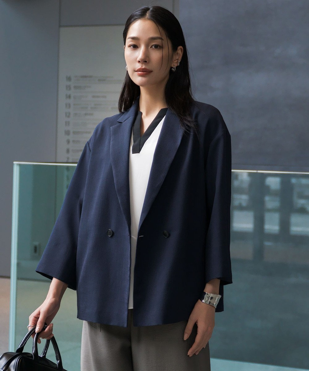 ICB ドライアセテートスラブ 8分袖ジャケット 