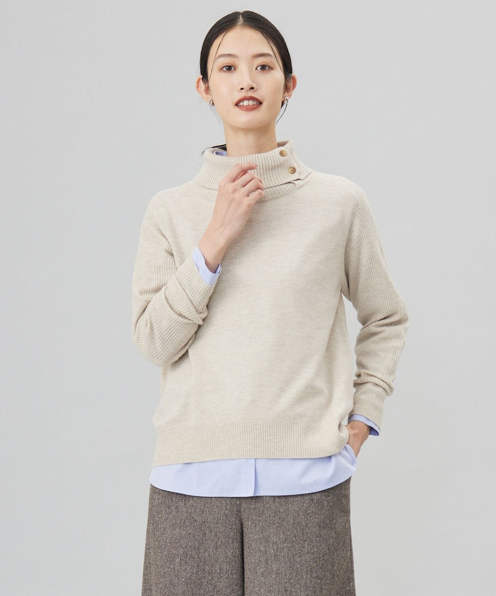 J.PRESS LADIES S 【洗える】SOFT TOUCH WOOL リブ切り替え ニット ベージュ系