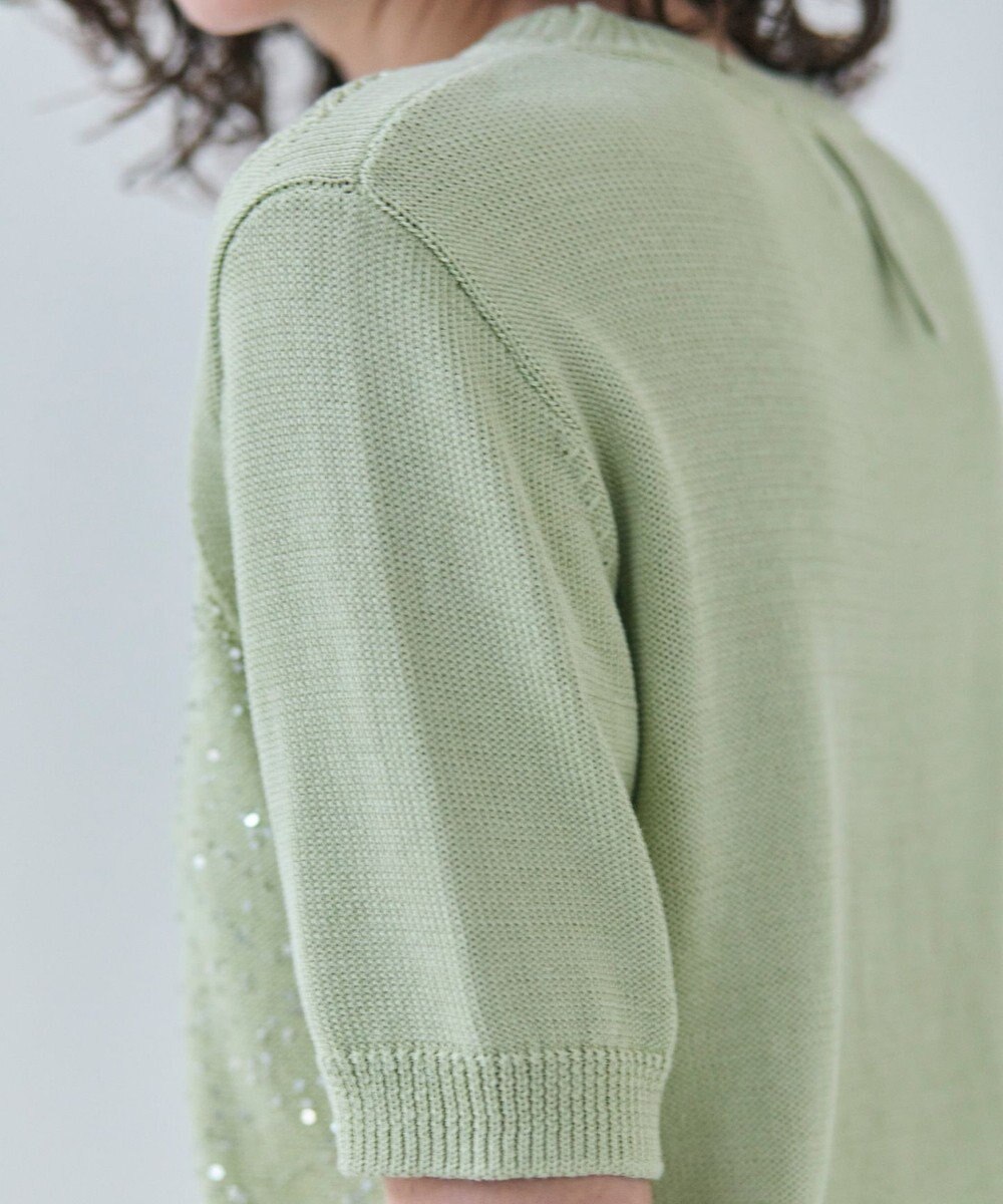 BEIGE， 【洗える】FENNEL / コットンスパンコール半袖ニット 