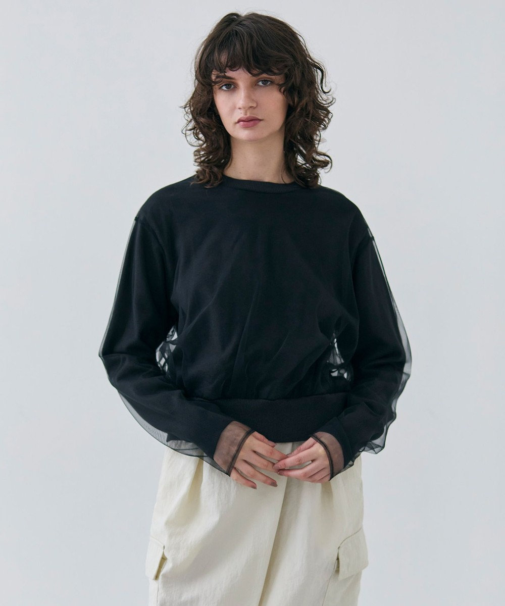 BEIGE， 【洗える】MYRTLE / チュールレイヤードクルーネックトップス 