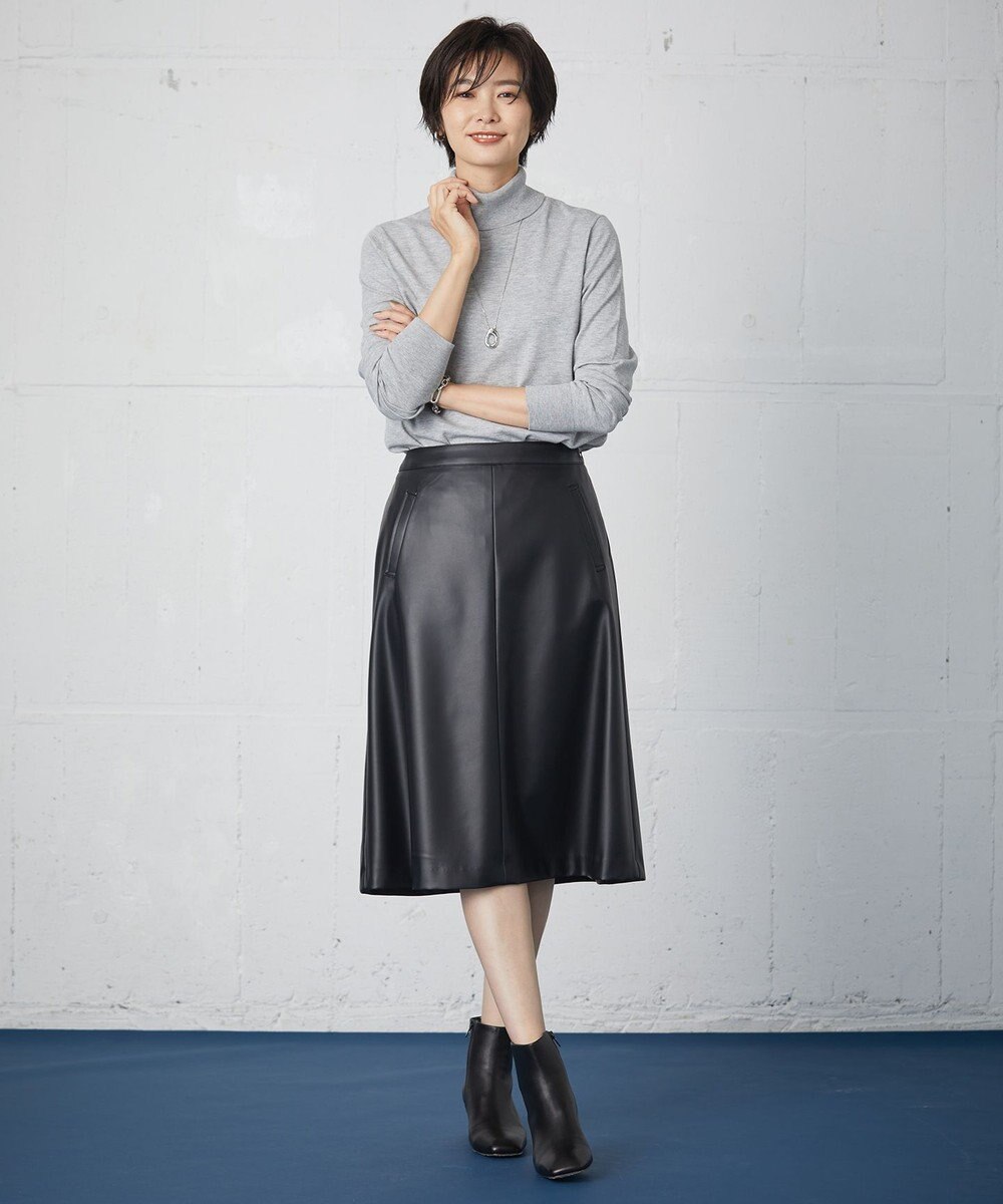 J.PRESS LADIES 【洗える】シンセティックマットleather スカート 