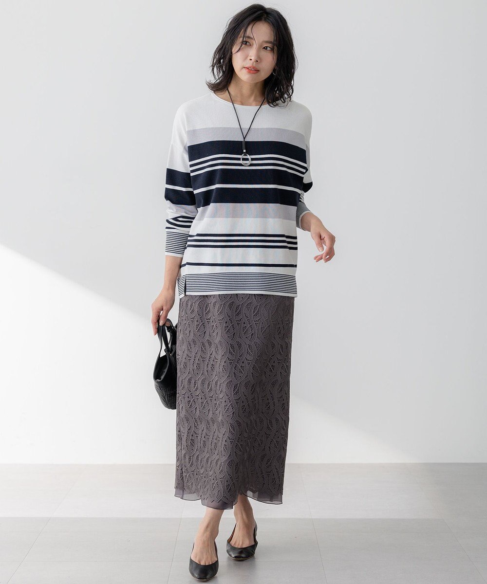 23区 【洗える】コットンポリエステルストレッチ オーバーサイズ ニット 