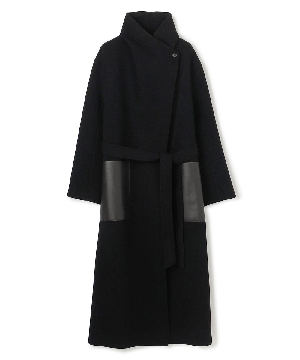 BEIGE， LEMOORE / ウールリバーフェイクレザーポケット付きコート 