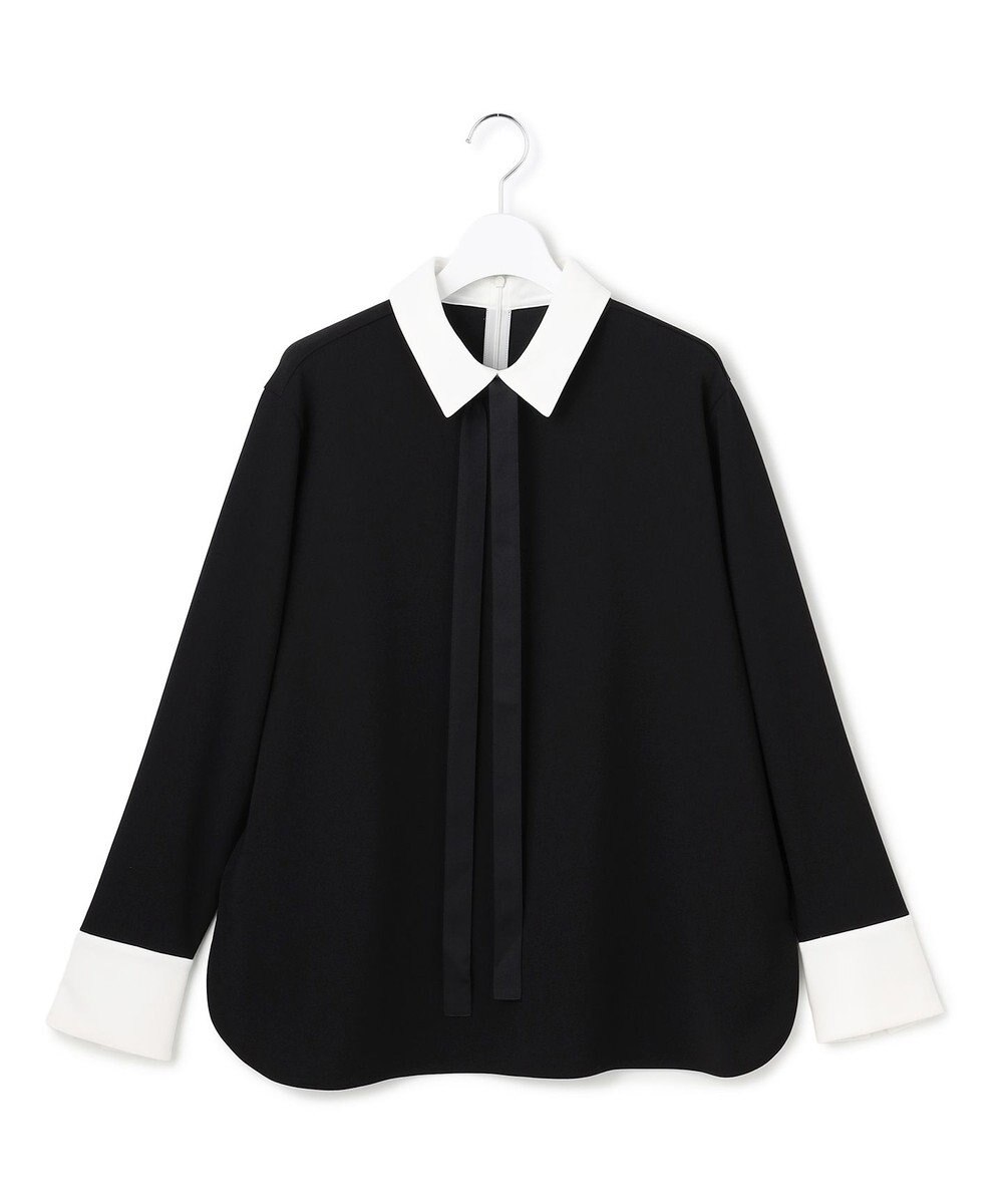 ICB マラボーテＷジョーゼット ボウタイ付きシャツカラートップス 