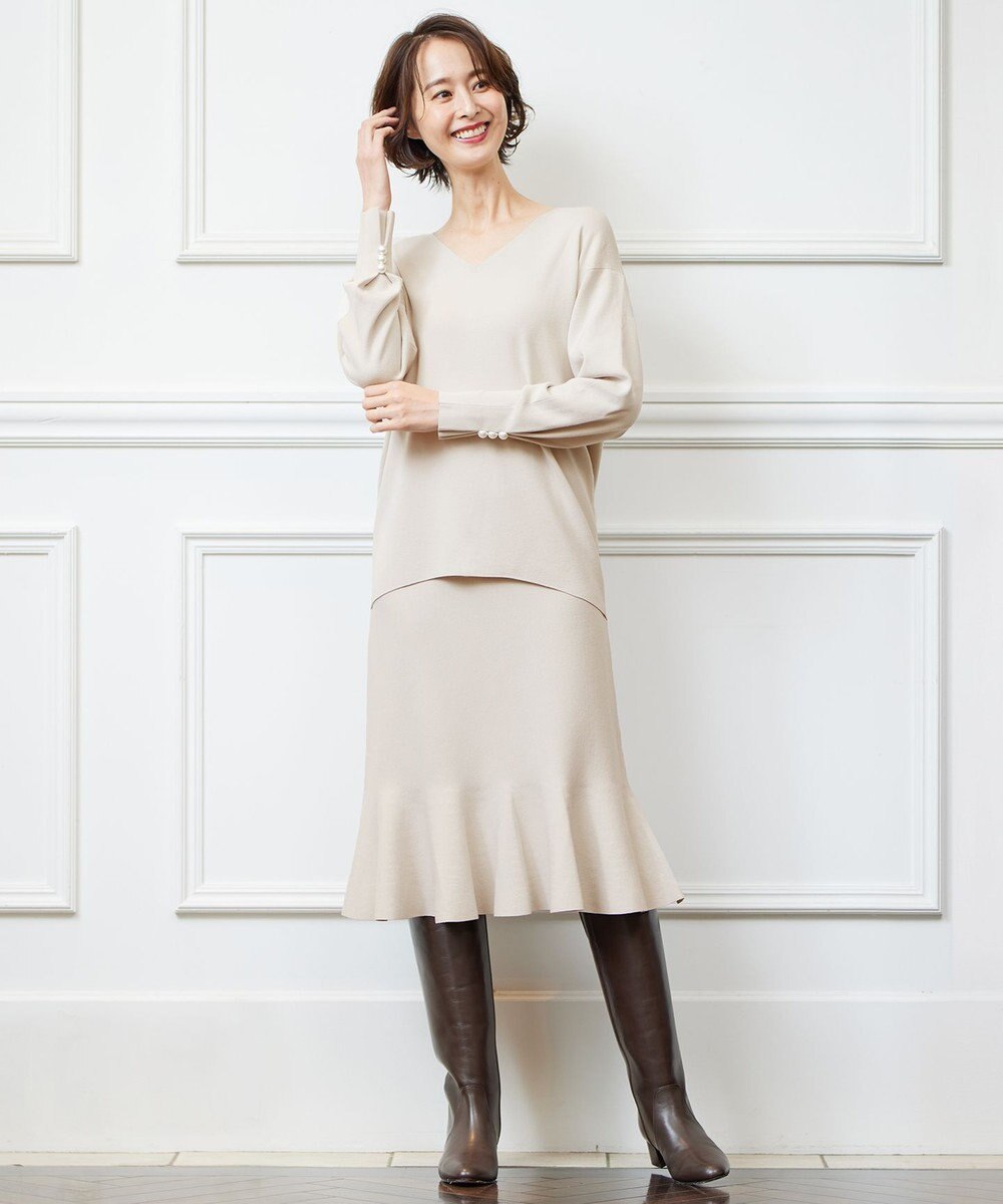 自由区 L 【洗える/セット可】レーヨンポリエステルスムース Vネックニット 