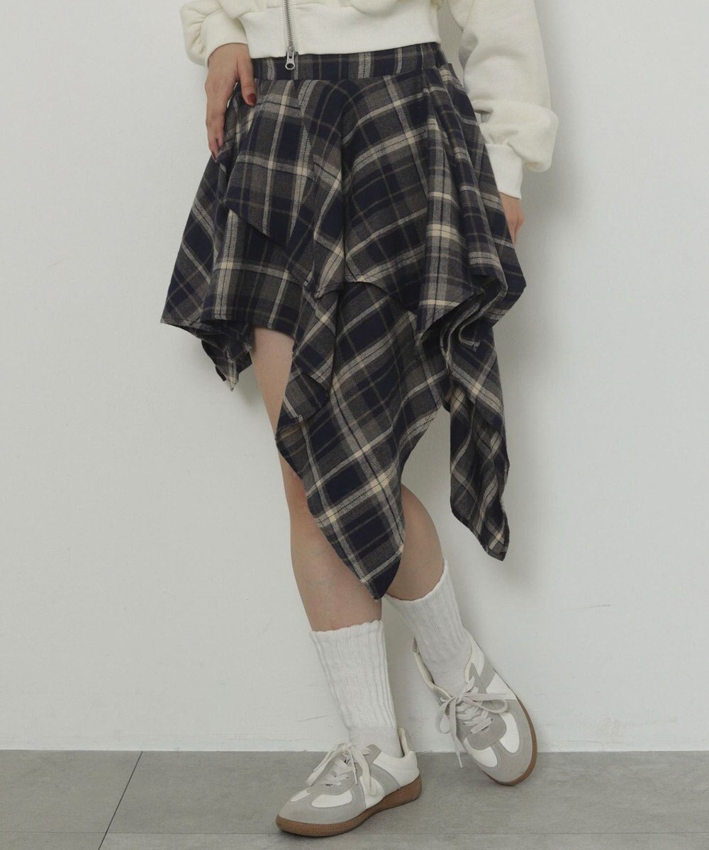 WEGO アシンメトリーチェックミニスカパン 