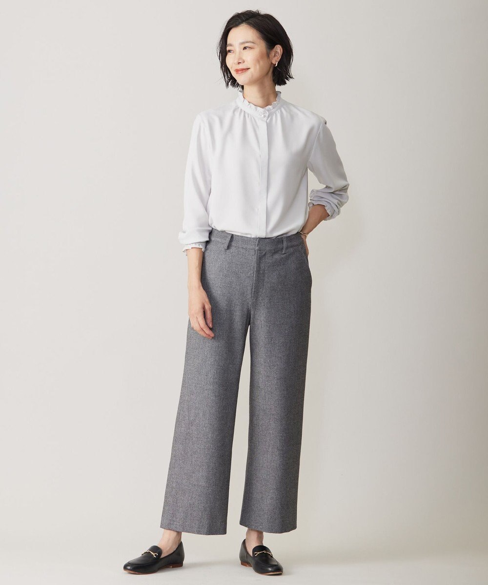 J.PRESS LADIES L 【洗える】ヌーディスバックサテン フリル襟 ブラウス 