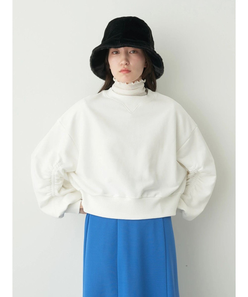 earth music&ecology クルーネック袖シャーリングスウェット 