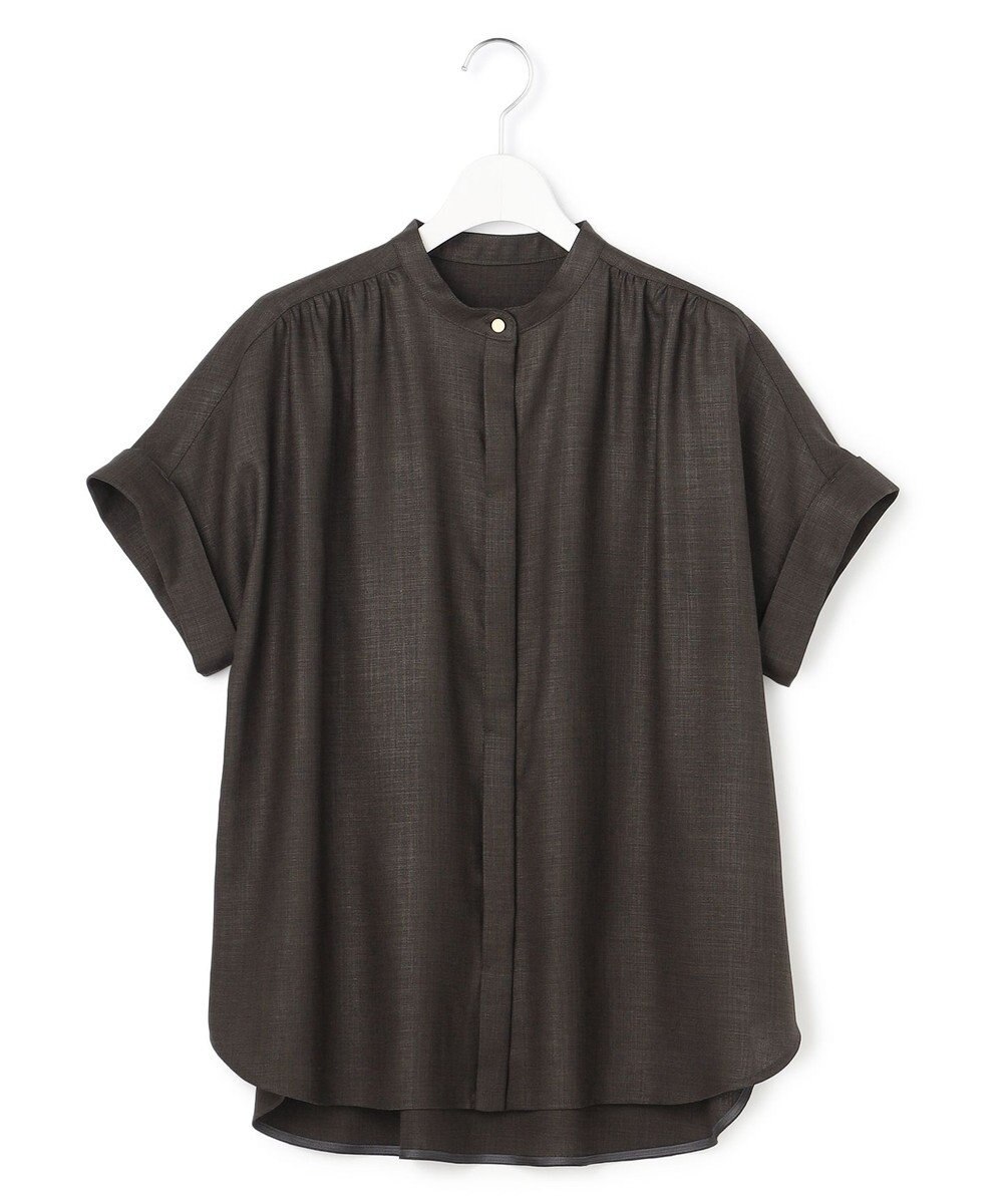 23区 【先行予約】リネンライクグロッシー バンドカラー ブラウス 