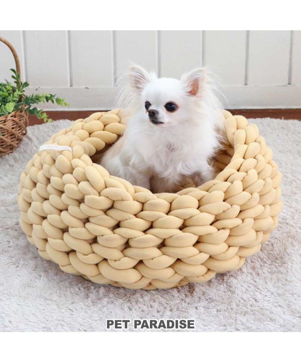 PET PARADISE 編み カドラー ベッド 大 (50cm) 《ピンク/ グレー /ブルー/ マスタード》 