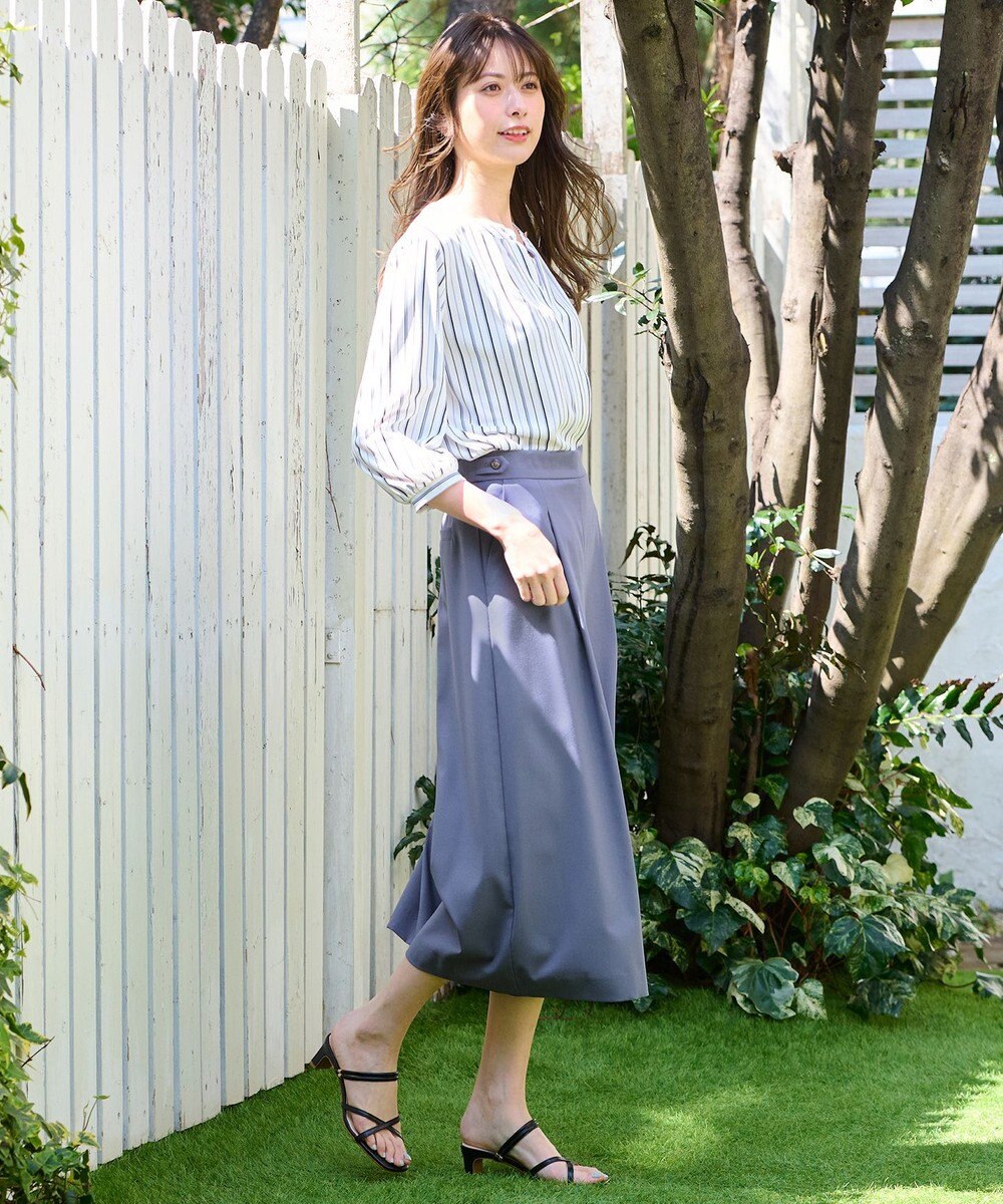 ANY SIS 【接触冷感・吸水速乾・UVケア】エアリードレープスムース 七分袖ブラウス 