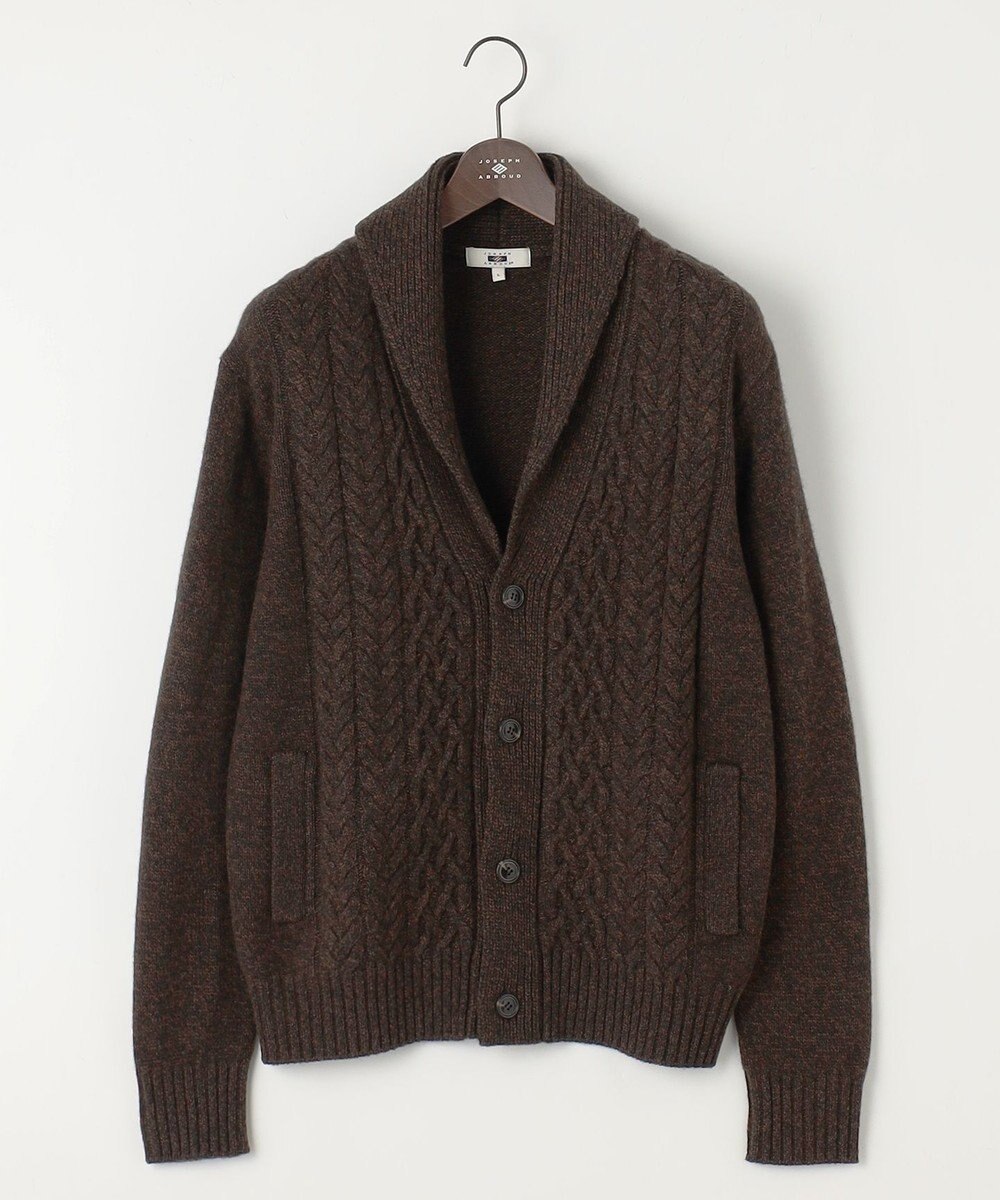 JOSEPH ABBOUD 【イタリア糸使用/軽く暖かい】 ラムウールケーブル柄ショールカラーカーデ 