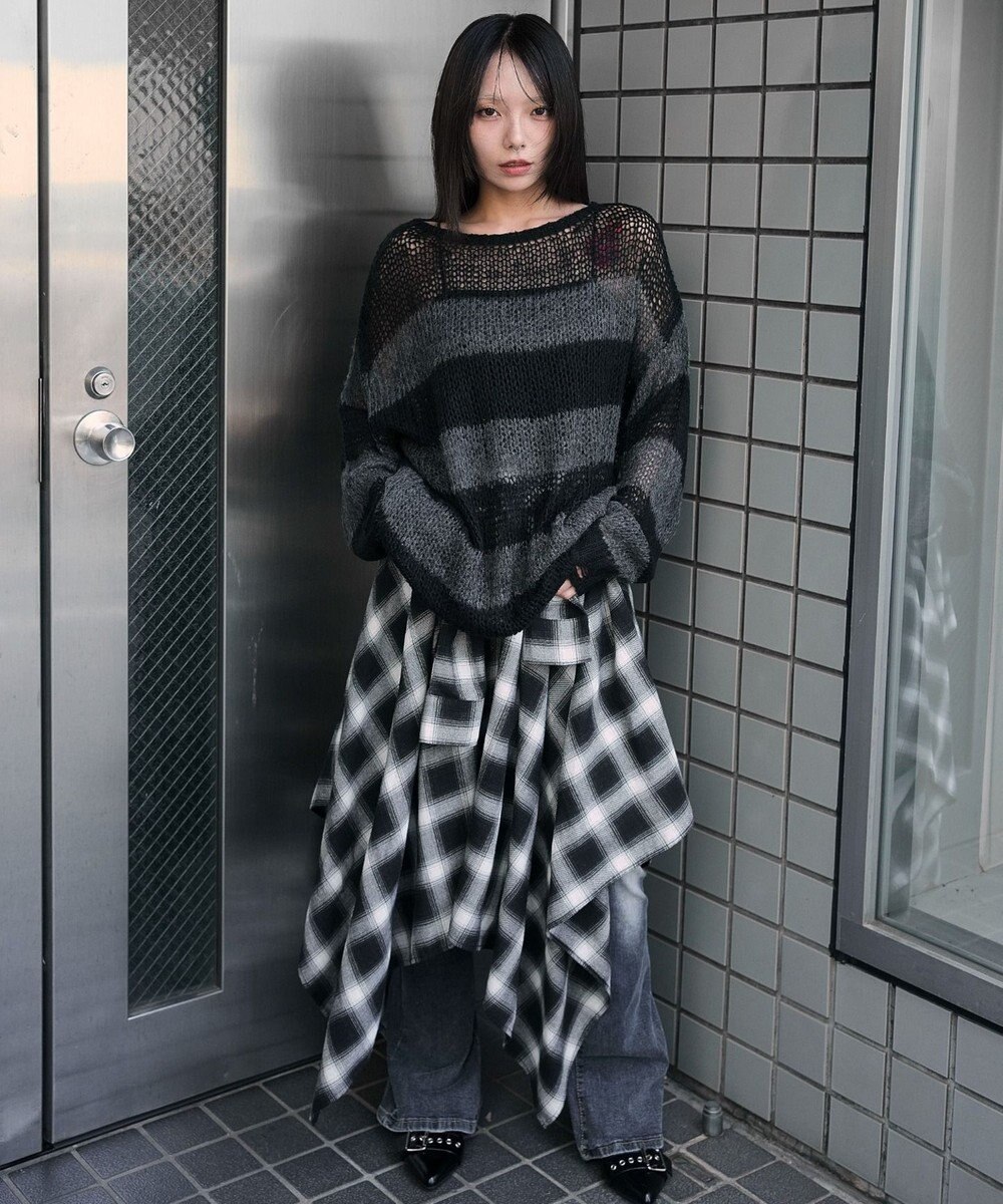 WEGO モヘアタッチボーダーBIGニット 