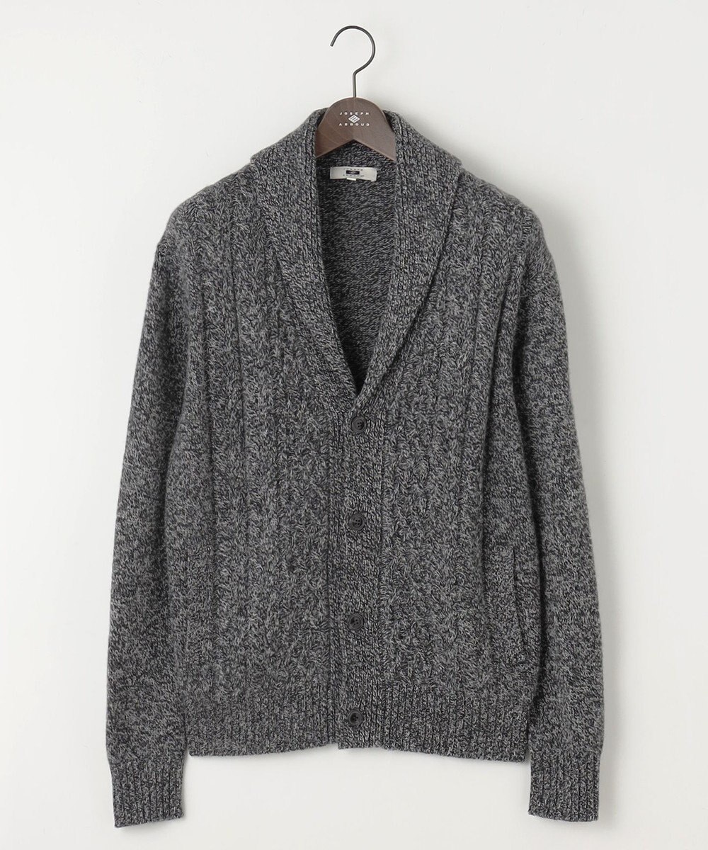 JOSEPH ABBOUD 【イタリア糸使用/軽く暖かい】 ラムウールケーブル柄ショールカラーカーデ 