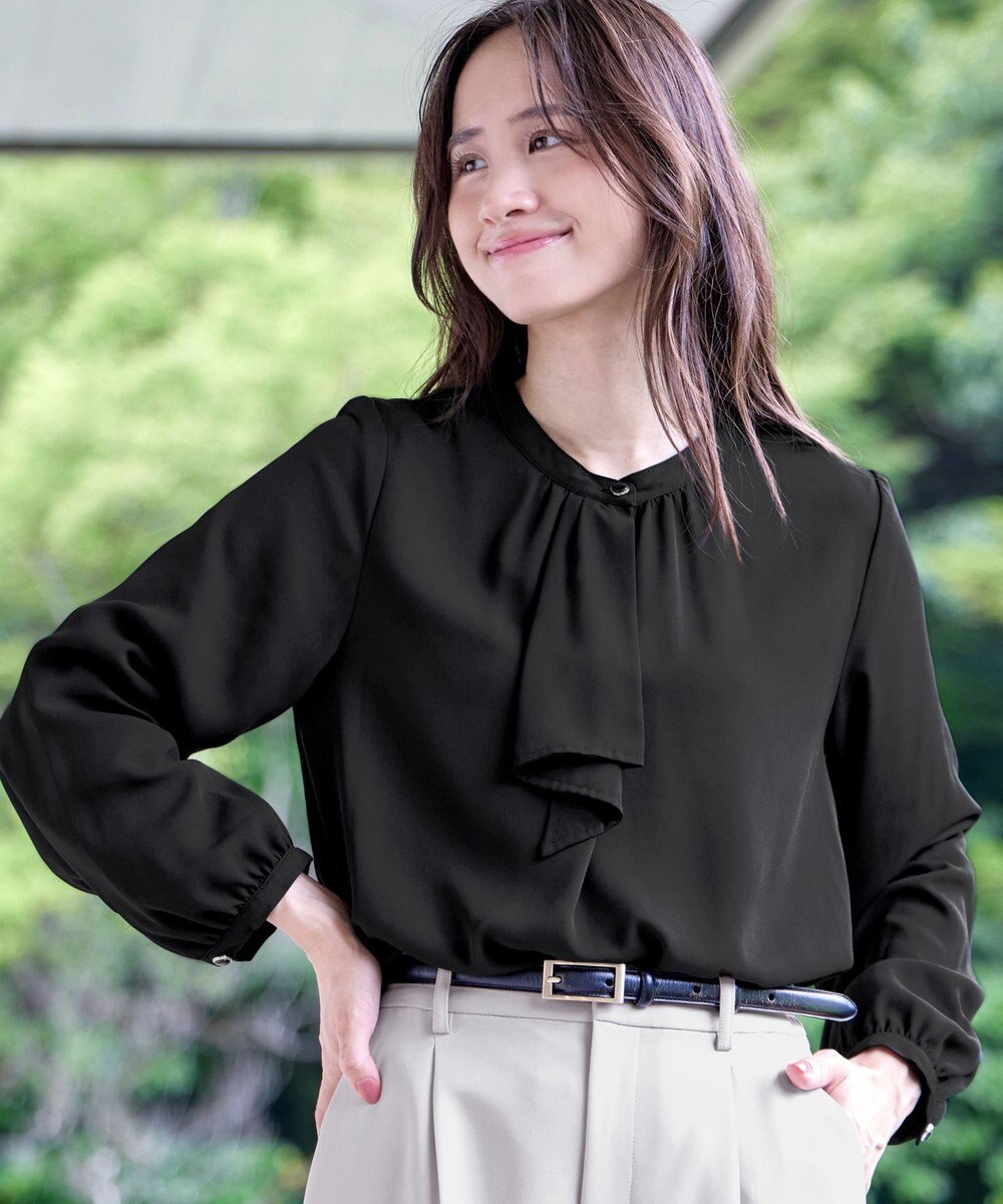 Tiaclasse 【洗える・スマート裏起毛】ジョーゼットフリルブラウス 