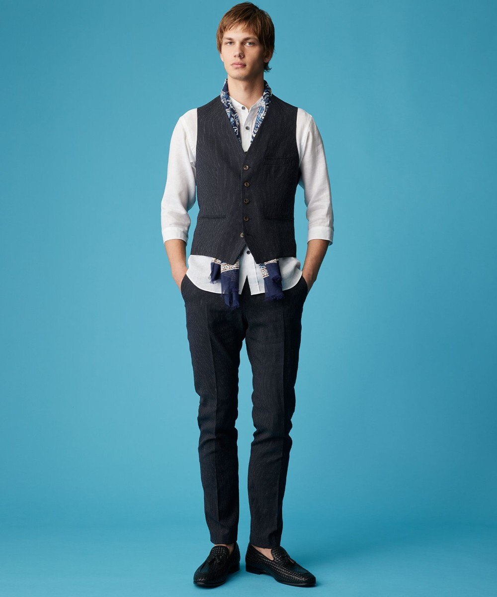 JOSEPH ABBOUD 【麻100％・軽い・涼しい】 モイスチャーリネンバンドカラーシャツ 