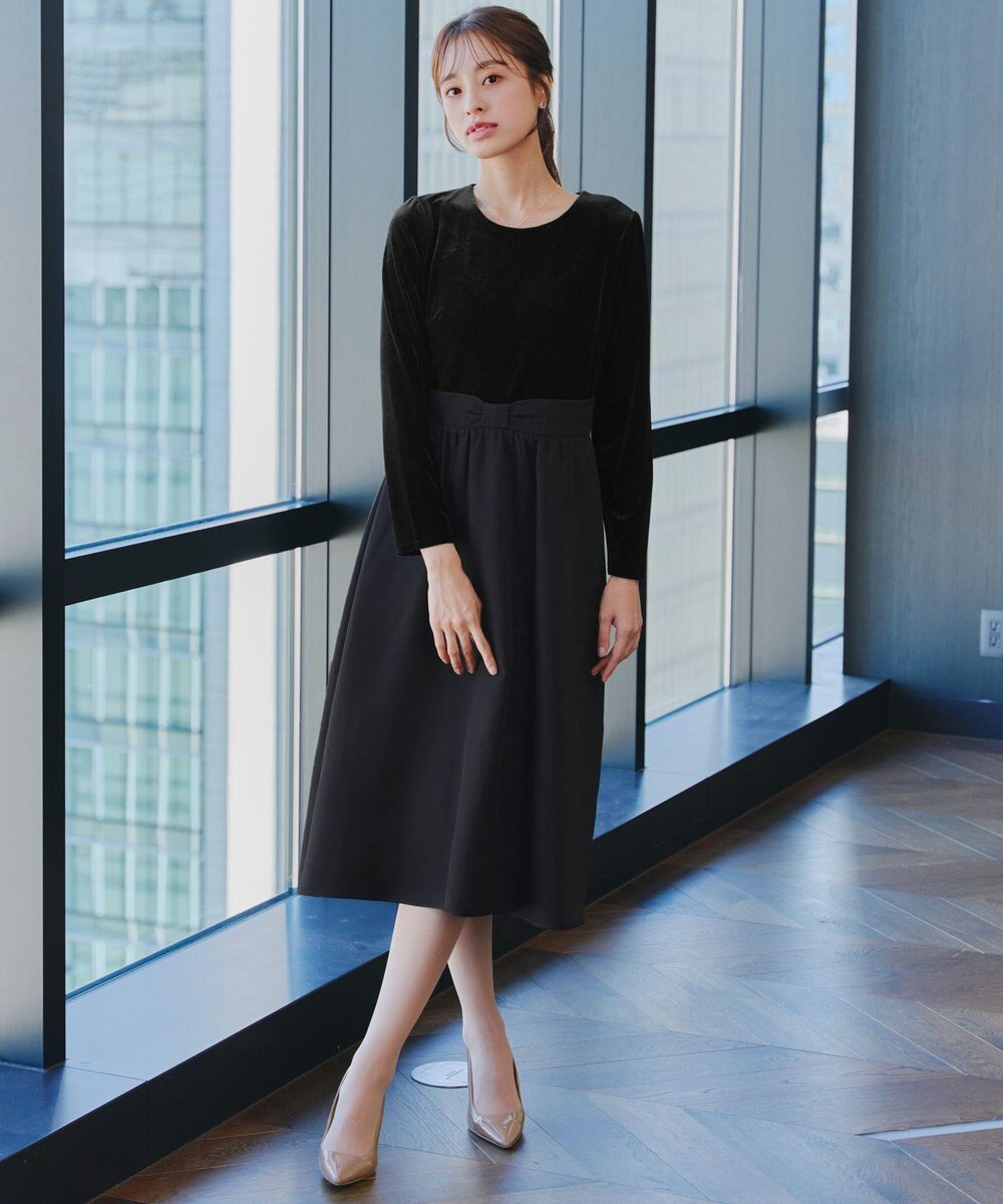 Tiaclasse 【洗える】ベロア異素材ドッキングワンピース 