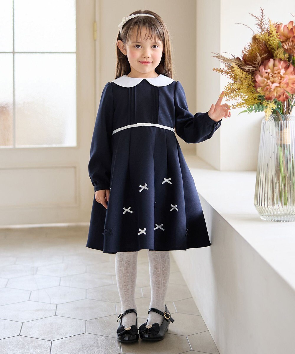 ANY KIDS 襟付き リボン 長袖ワンピース 