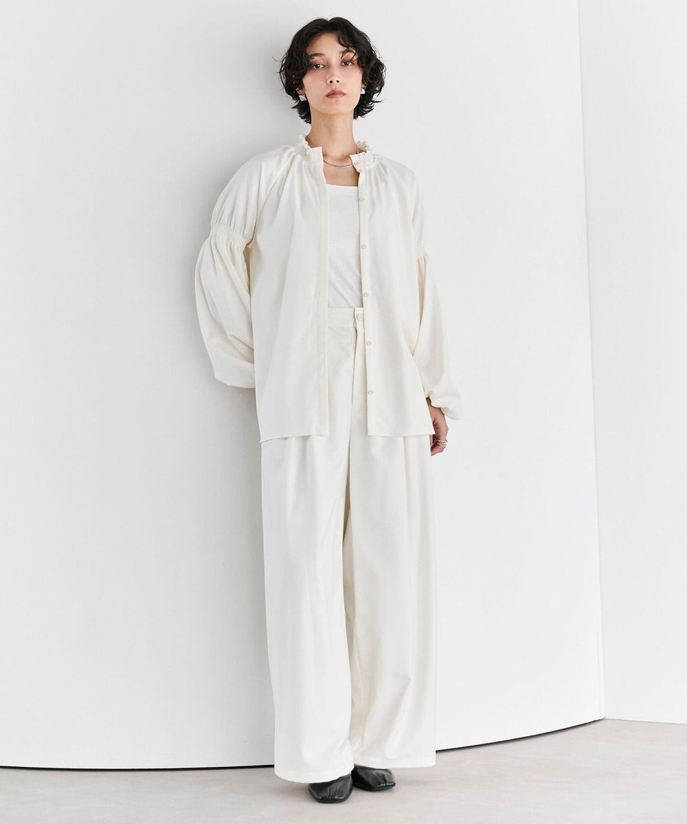 #Newans 【洗濯機可/しわになりにくい】シャーリングネック ボリュームスリーブブラウス 